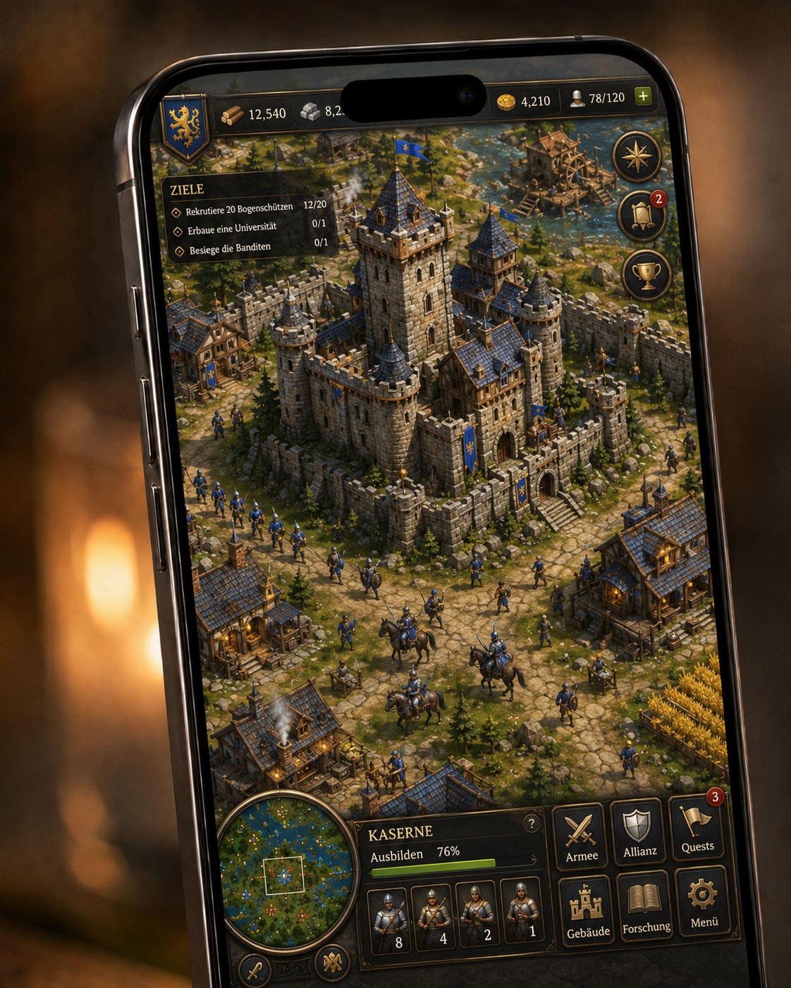 Medieval Alliance strategy game interface on a mobile phone